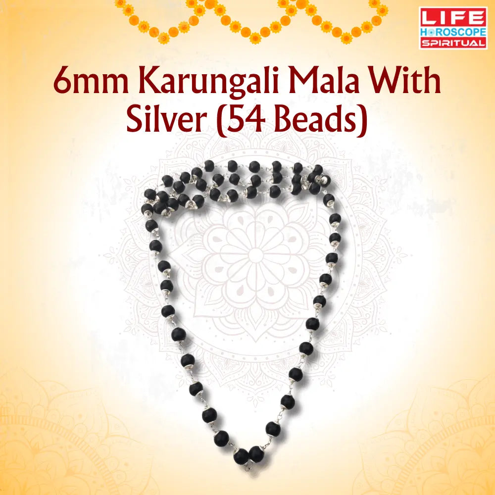 6mm Karungali Mala With Silver (54 Beads)