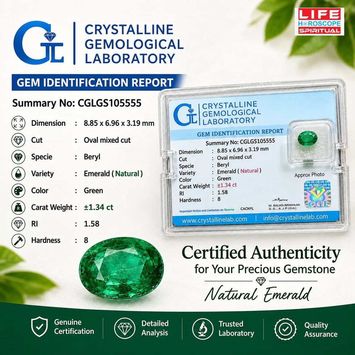Natural 1.34 Ct Green Emerald Gemstone