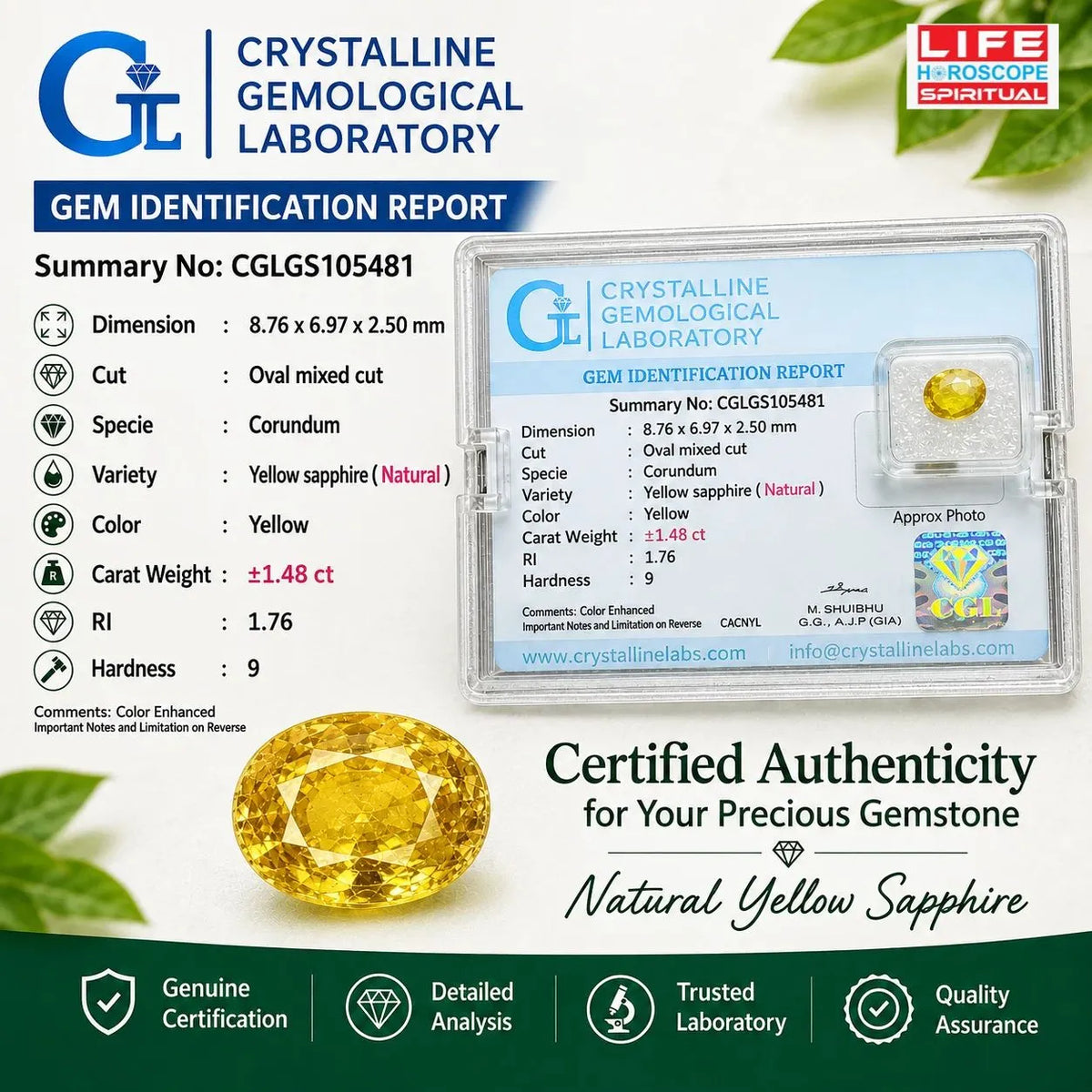 Natural 1.48 Ct Yellow Sapphire Gemstone