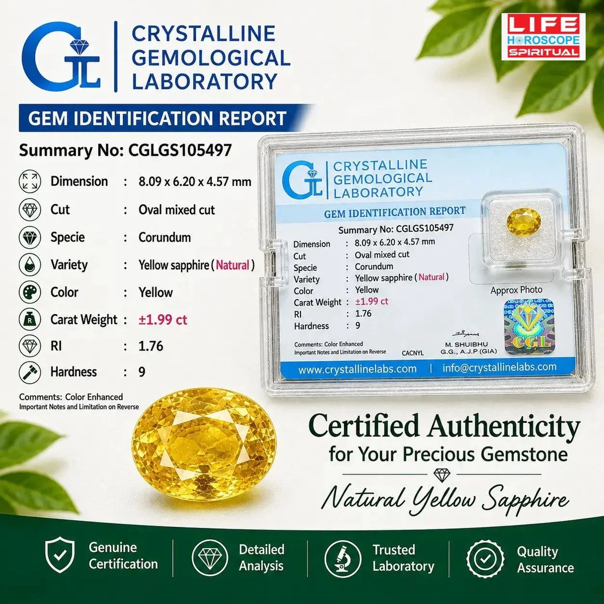 Natural 1.99 Carat Yellow Sapphire